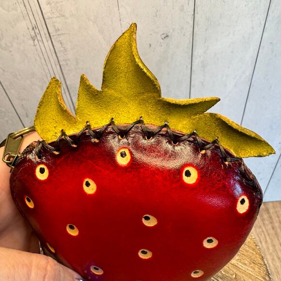 Genuine Leather Strawberry Wristlet Wallet Leather Coin Purse NEW FAST SHIP - Picture 6 of 7